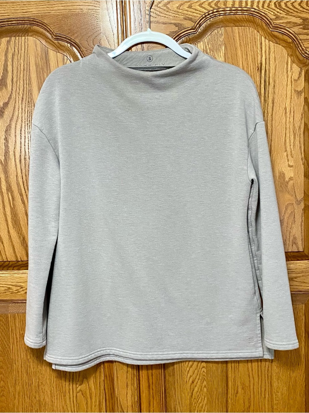 Free Fly Women's Small Bamboo Thermal Fleece Funnel Neck Pullover Top Beige Sand